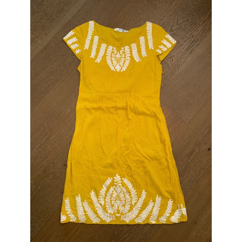 Boden Mustard Yellow Swiss Dot Embroidered Empire‎ Waist Dress Womens US 6 UK 10